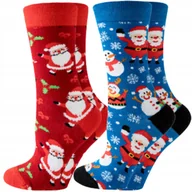 Skarpetki męskie - SKARPETKI CIEPLE SWIATECZNE MESKIE DAMSKIE SMIESZNE NIEBIESKIE CZERWONE - miniaturka - grafika 1