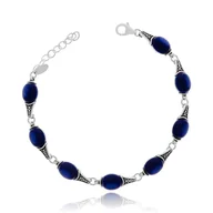 Bransoletki - Srebrna bransoletka owalne kształty z lapisem syntetycznym 19 cm pr. 925 - miniaturka - grafika 1