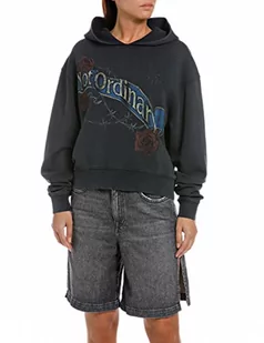 Replay Damska bluza z kapturem, 099 Blackboard, XL - Bluzy damskie - miniaturka - grafika 1