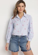 Koszule damskie - Niebiesko-Czerwona Bawełniana Koszula z Ozdobnym Haftem Doviene - miniaturka - grafika 1