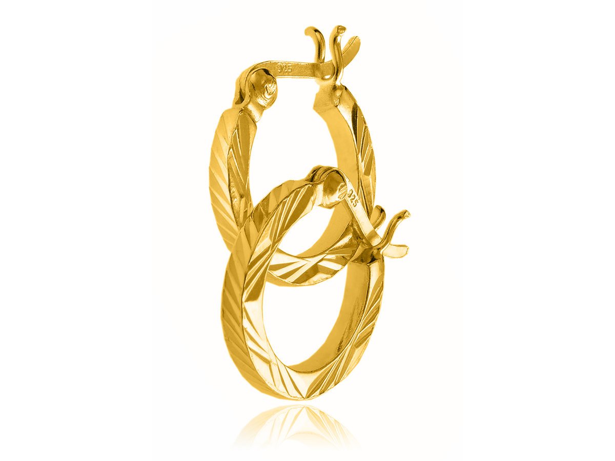 Kolczyki srebrne pozłacane koła 14 mm przekrój kwadratowy diamentowane k3573a