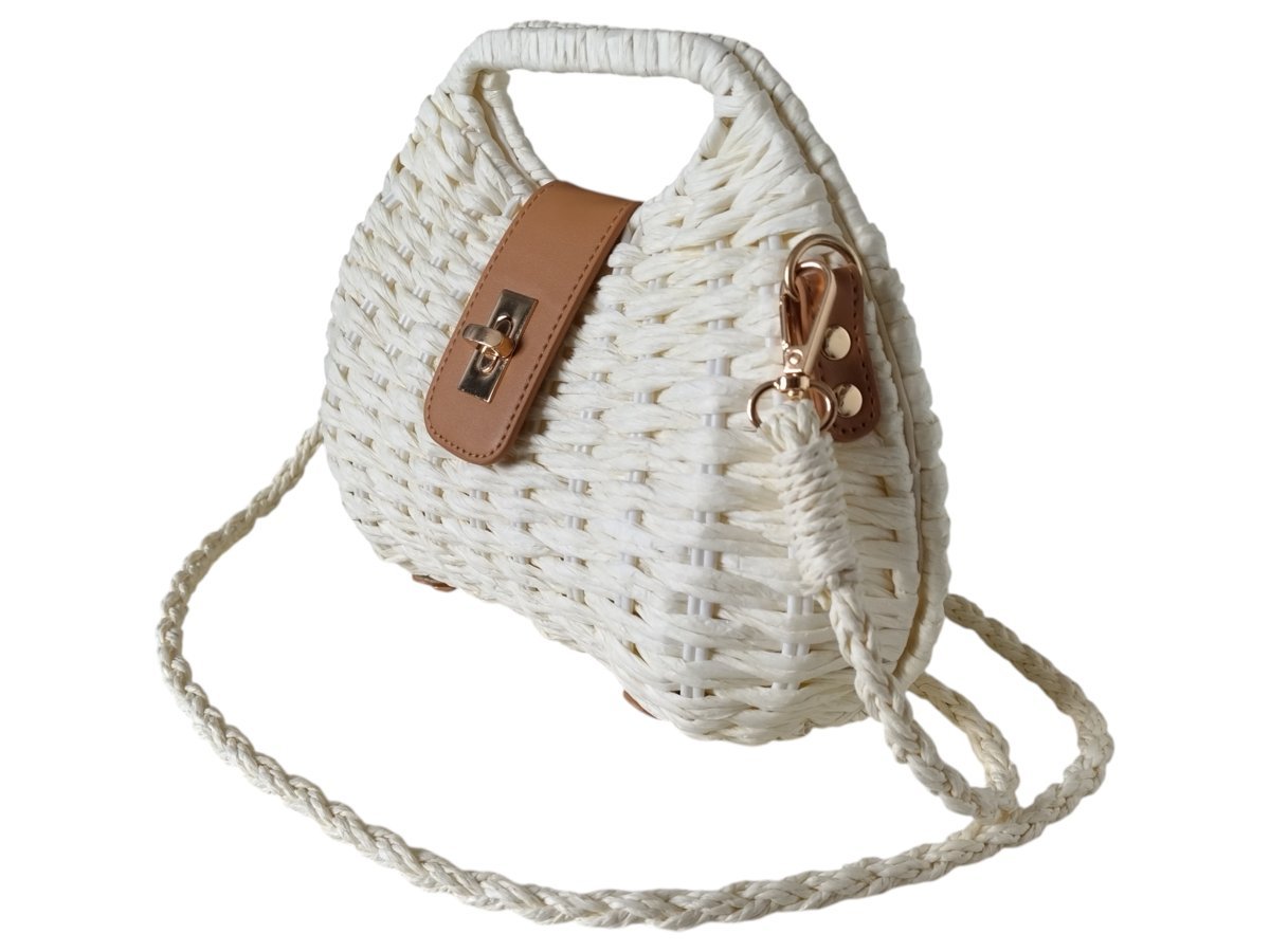 Torebka Damska Z Wikliny, Mała Modna Pleciona Listonoszka Na Lato, Biały