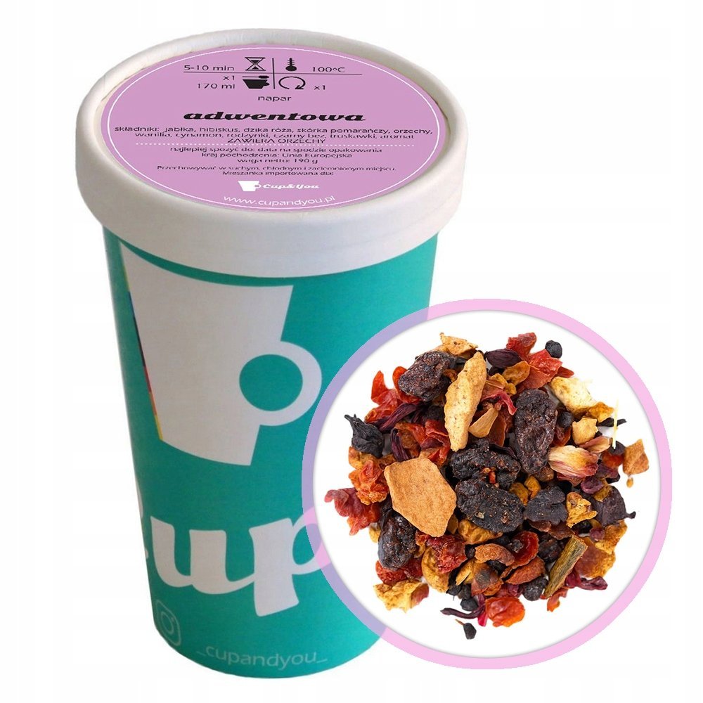 Sypana herbata owocowa ADWENTOWA hibiskus kolorowe lentylki 190g premium - herbata liściasta sypana mieszanka napar susz