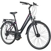 Rowery - Rower trekkingowy INDIANA X-Road 3.0 D19 28 cali damski Czarno-fioletowy - miniaturka - grafika 1