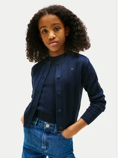 Tommy Hilfiger Kardigan Pointelle KG0KG08677 Granatowy Regular Fit - Swetry damskie - miniaturka - grafika 1