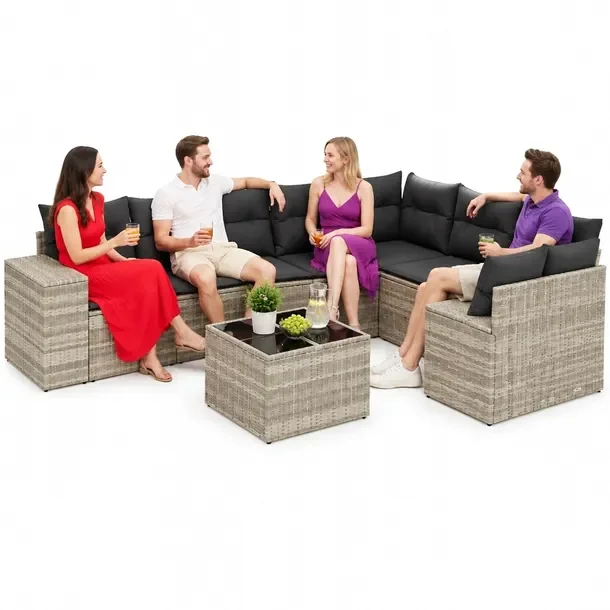 Modułowy zestaw wypoczynkowy z jasnoszarego rattanu PE 62x62x69 cm