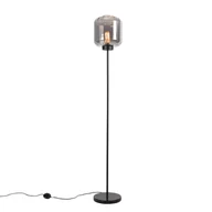 Lampy stojące - QAZQA Inteligentna lampa podłogowa czarna z przydymionym szkłem z Wifi ST64 - Qara - miniaturka - grafika 1