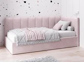 Łóżka dla dzieci i młodzieży - Tapczan jednoosobowy tapicerowany 90x200 z pojemnikiem ze stelażem różowy Velvet Tom - miniaturka - grafika 1