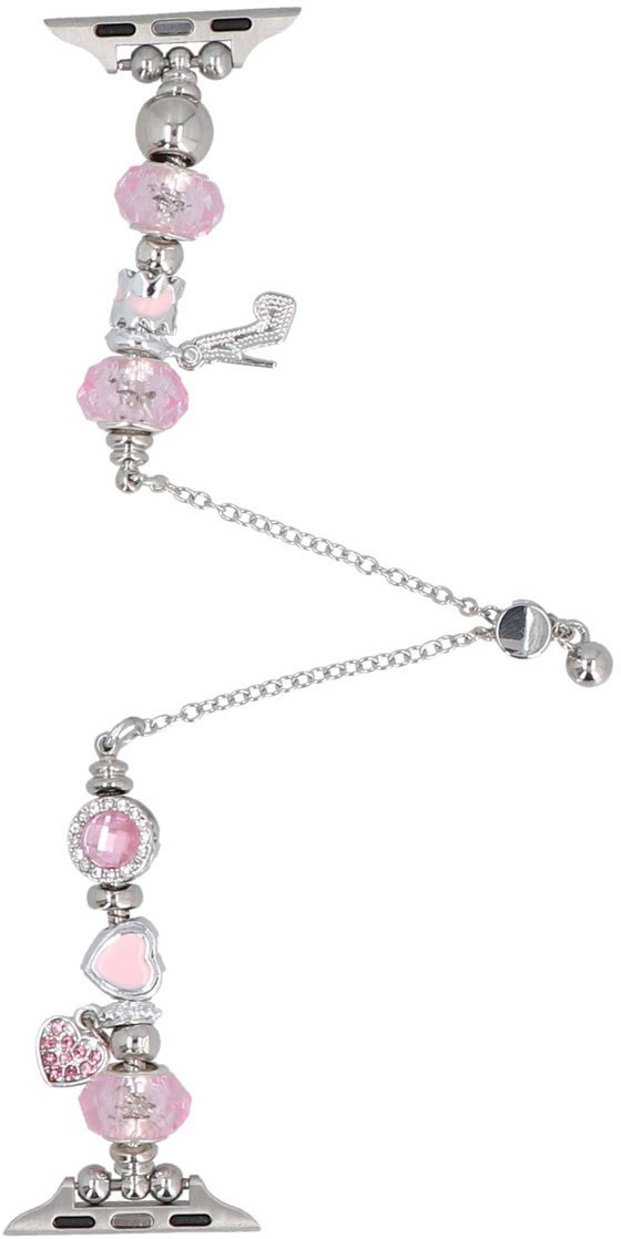 GlacierX bransoleta do smartwatcha Slider Clasp Beaded Charm Bracelet Ice Rose do Apple Watch 38/40/41mm Srebrno-różowa