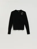 Swetry damskie - Reserved - Wełniany sweter z klamrą - czarny - miniaturka - grafika 1