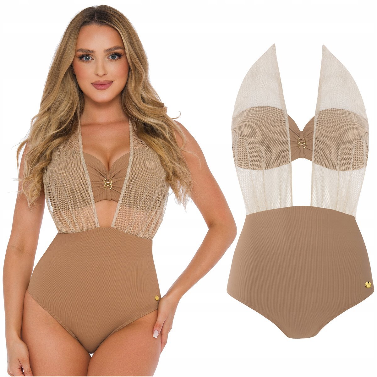 Strój kąpielowy dwuczęściowy wysoki stan z siatką Self 1045 Como 42C/XL 80C