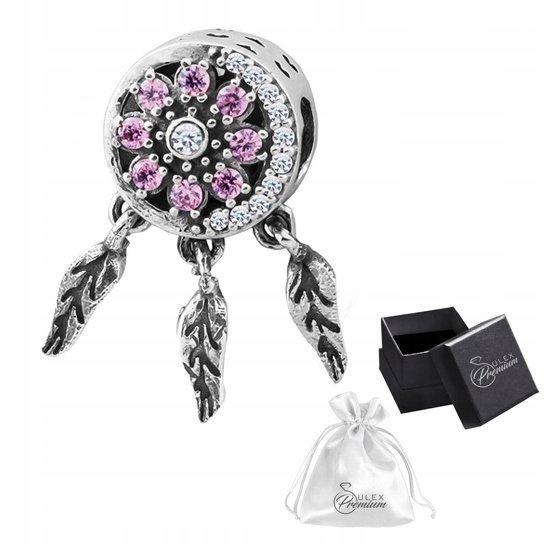 Charms srebro pr. 925 Cyrkonia ŁAPACZ SNÓW różowy