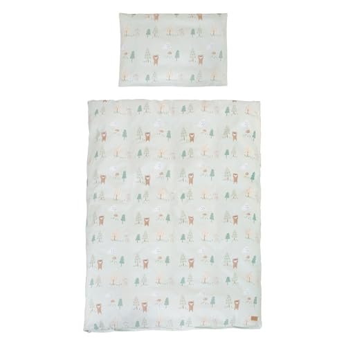 roba Pościel dziecięca Woodland Buddies – poszewka na kołdrę 100 x 135 cm + poduszka 40 x 60 cm – 2-częściowy zestaw pościeli z bawełny – pastelowa zieleń