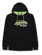 Bluzy męskie - Lonsdale Męska bluza z kapturem, czarna/neonowa zieleń, M - miniaturka - grafika 1
