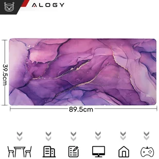 Podkładka na biurko pod myszkę mysz klawiaturę Mata ochronna antypoślizgowa gamingowa XXL 90x40 Alogy Marmur fioletowa - Podkładki pod mysz - miniaturka - grafika 8