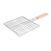 Pokrowce na grilla - 1-częściowy uniwersalny przenośny kosz do grilla, składany, do grillowania ryb, z drewnianym uchwytem. Kosz do grilla ze zdejmowanym drewnianym uchwyt - miniaturka - grafika 1