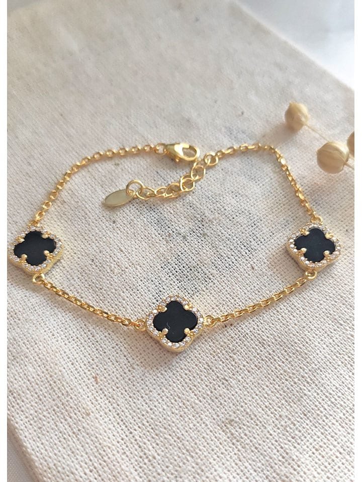 Miu Silver Pozłacana bransoletka z cyrkoniami i masą perłową