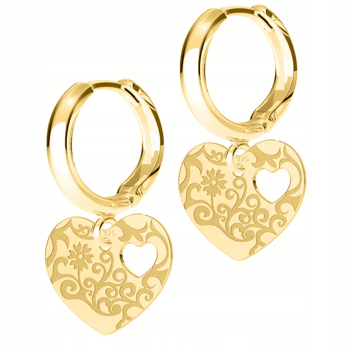 Złote Kolczyki Serca Serduszko Blaszki z Ozdobne Serduszko SREBRO 925