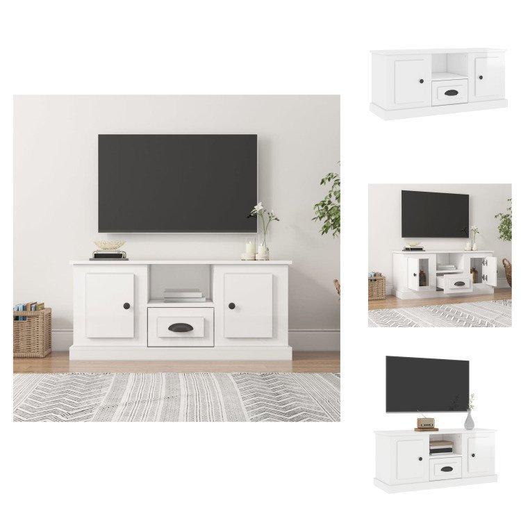 vidaXL Szafka pod TV biały wysoki połysk 100x35,5x45 cm materiał drewnopochodny - Meble TV