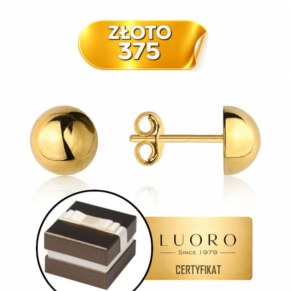 KOLCZYKI ZŁOTE 375 PÓŁ KULKI 6 MM SZTYFT ELEGANCKIE SUBTELNE
