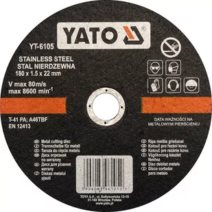 Yato tarcza tnąca stali nierdzewnej 180x1,5x22 mm. YT-6105 - Tarcze do pił - miniaturka - grafika 1