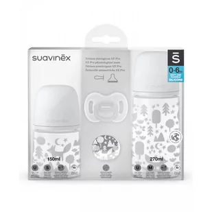 Suavinex Zestaw butelka 150ml + 270ml + smoczek 0-6m silicone + klips szary Fox 0077095 - Butelki dla niemowląt - miniaturka - grafika 1