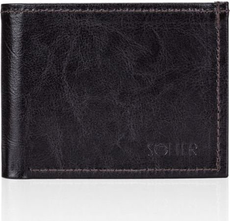 Solier Elegancki brązowy skórzany męski portfel SOLIER MAKENZIE