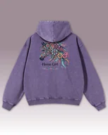 Bluzy damskie - Bluza oversize z kapturem Horse Girl Kolorowy Koń Sprana Fioletowy XL - miniaturka - grafika 1