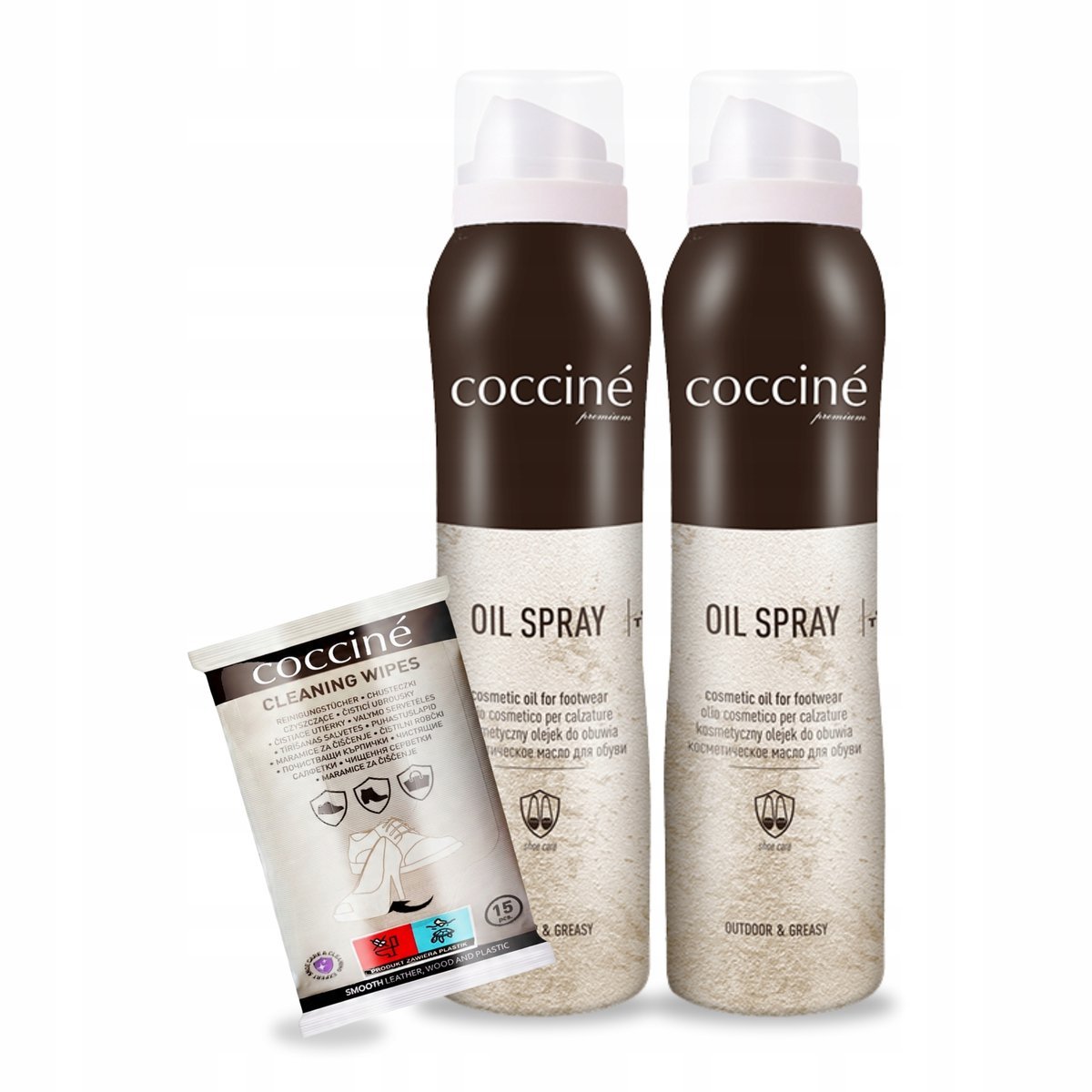 Oil Spray Płynny Tłuszcz x2 z Chusteczkami do Skóry Coccine Zestaw 3w1