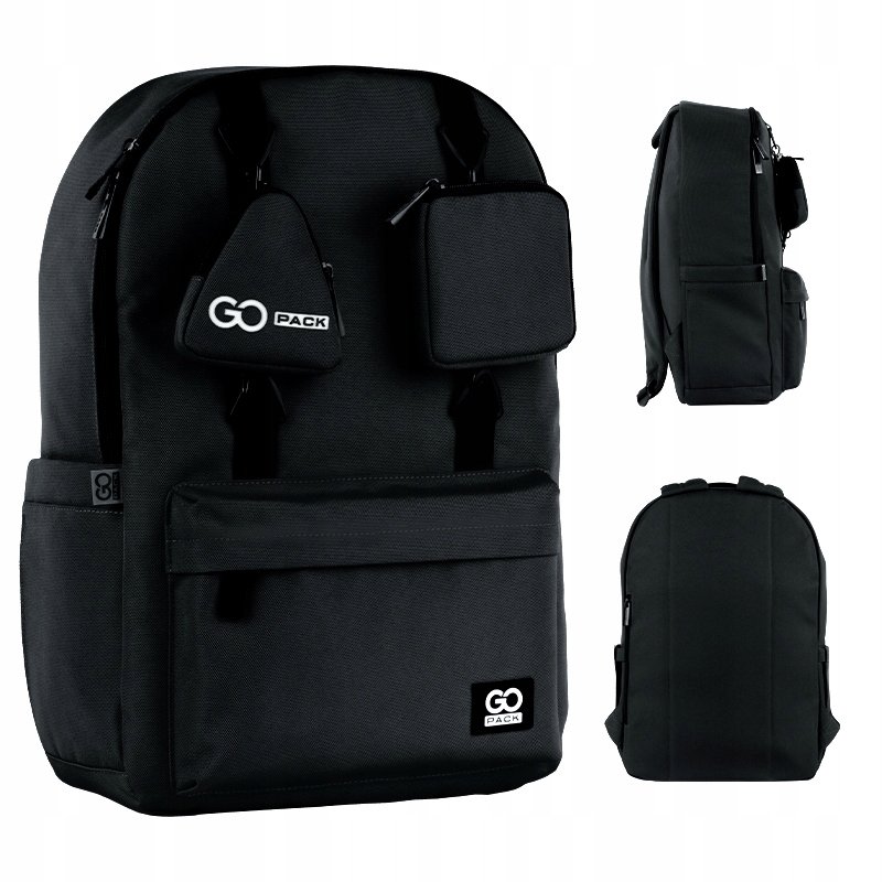 Plecak Szkolny Młodzieżowy Czarny Zawieszki Portfel GoPack