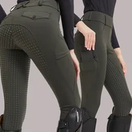 Inne - TEMU Damskie spodnie jeździeckie, szybkoschnący poliestr 80% 20% dzianin, geometryczny wzór, obcisłe spodnie rowerowe z kieszeniami, wysoka - miniaturka - grafika 1