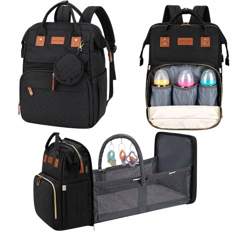 PLECAK WIELOFUNKCYJNY Z ŁÓŻECZKIEM USB ORGANIZER DUŻY POJEMNY MOMMY BAG