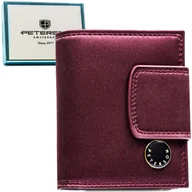 Portfele - Fioletowa pionowa portmonetka na zatrzask i bigiel PETERSON mały portfel damski ze skóry naturalnej i ekologicznej rozbudowany na karty elegancki na.. - miniaturka - grafika 1