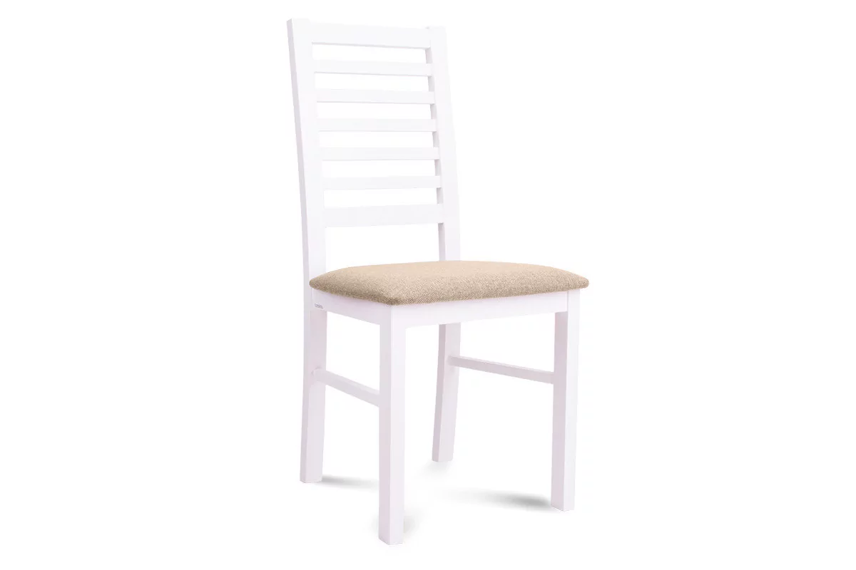Drewniane białe krzesło tapicerowane beżowe siedzisko CLEMATI