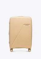 Walizki - Średnia walizka z polipropylenu w ukośne pasy beżowa - miniaturka - grafika 1