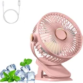 Wentylatory - Przenośny wentylator kempingowy z klipsem, 5 prędkości, port USB, lampka nocna, różowy, 1200 Ah - miniaturka - grafika 1