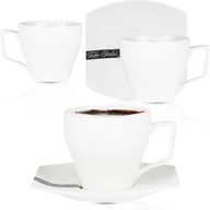 Filiżanki - FILIŻANKA ZE SPODKIEM 220ML KPL. IZABELLA PORCELANOWA BIAŁA DO KAWY HERBATY - miniaturka - grafika 1
