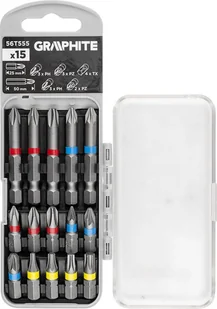 Zestaw bitów PH2x2, PH3, PZ2x2 x 50 mm, PH1/2/3, PZ1/2/3, TX10/20/25/30 x 25 mm, 15 szt. - Bity - miniaturka - grafika 1