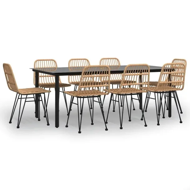 Zestaw jadalniany ogrodowy rattanowy czarny 200x100x74 cm, 8 krzeseł 48x62