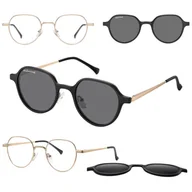 Okulary korekcyjne, oprawki, szkła - Okulary panto pod korekcję z polaryzacyjną nakładką przeciwsłoneczną CLIP-MC99-1 złote - miniaturka - grafika 1