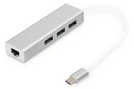 Huby USB - Digitus 3-Port Hub USB 3.0 Typ C z Gigabit Ethernet, 3 X USB A, 1 X RJ45 LAN, obsługa Windows/Mac OS/Chrome OS, srebrny DA-70255 - miniaturka - grafika 1