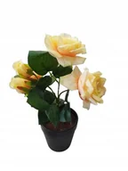 Sztuczne kwiaty - BUKIET KWIATÓW W DONICZCE - 28 CM RÓŻE ŻÓŁTA - miniaturka - grafika 1