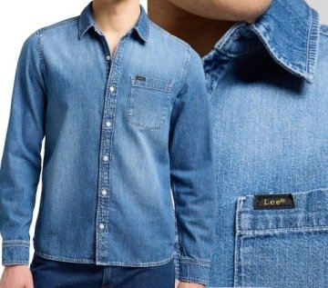 Lee męska koszula jeansowa regular Leesure Shirt Mid Blue Denim L