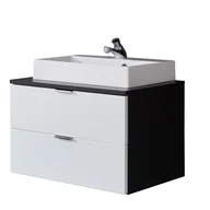 Szafki łazienkowe - ConceptOne szafka pod umywalkę 2 szuflady, zlew bez kranu szary, biały wysoki połysk, umywalka nablatowa z odlewu mineralnego biała. - miniaturka - grafika 1