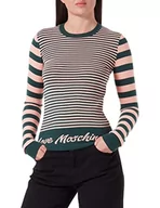Swetry damskie - Love Moschino Damski sweter slim fit z długim rękawem, zielony różowy, 40 - miniaturka - grafika 1