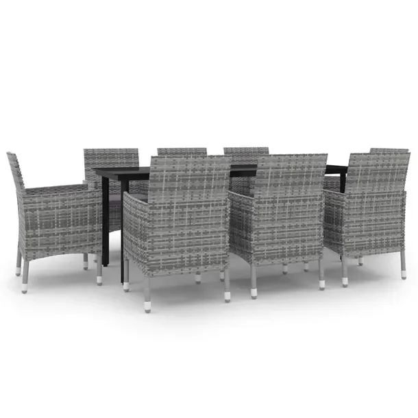 Zestaw mebli ogrodowych szary rattan PE, stół 200x100x74 cm, 8 krzeseł