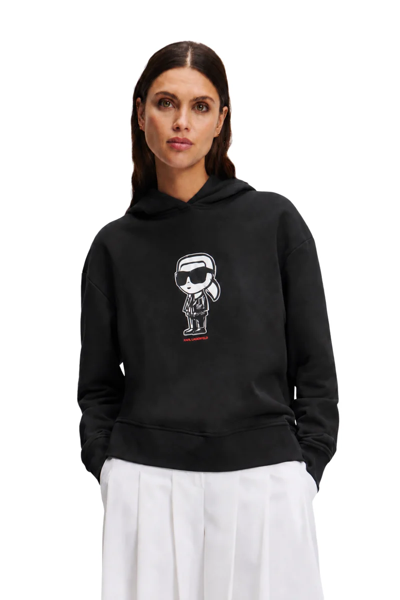KARL LAGERFELD Czarna damska bluzka z nadrukiem Ikon Sketch Karl S