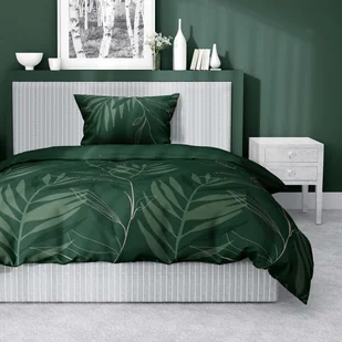 Pościel satynowa 140 x 200 cm Home Satin, zielona w liście - Pościel - miniaturka - grafika 1