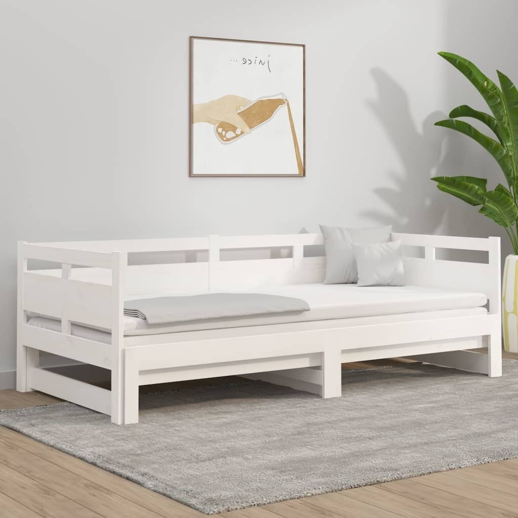 Łóżko dzienne rozkładane białe z litego drewna sosnowego 2x(80x200) cm