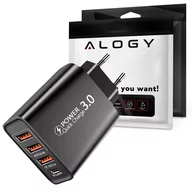 Ładowarki do telefonów - Ładowarka sieciowa Alogy szybka 3x USB-A + USB-C Quick Charge QC 3.0 PD 20W Czarna - miniaturka - grafika 1